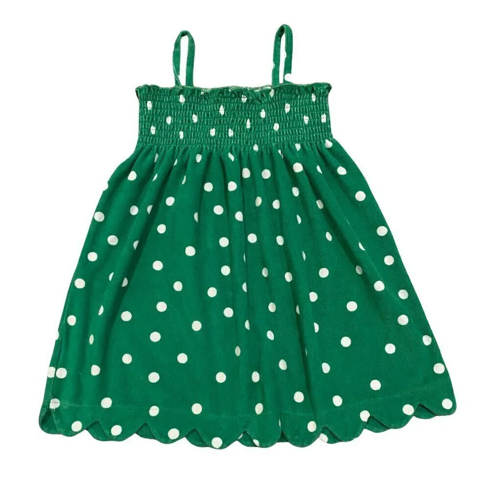 Hanna Andersson Girls 100/4 Green Terry Polka-Dot Swim Cover-Up - Like New!